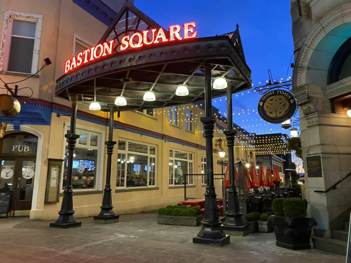 The sign for Bastion Square in Victoria, BC