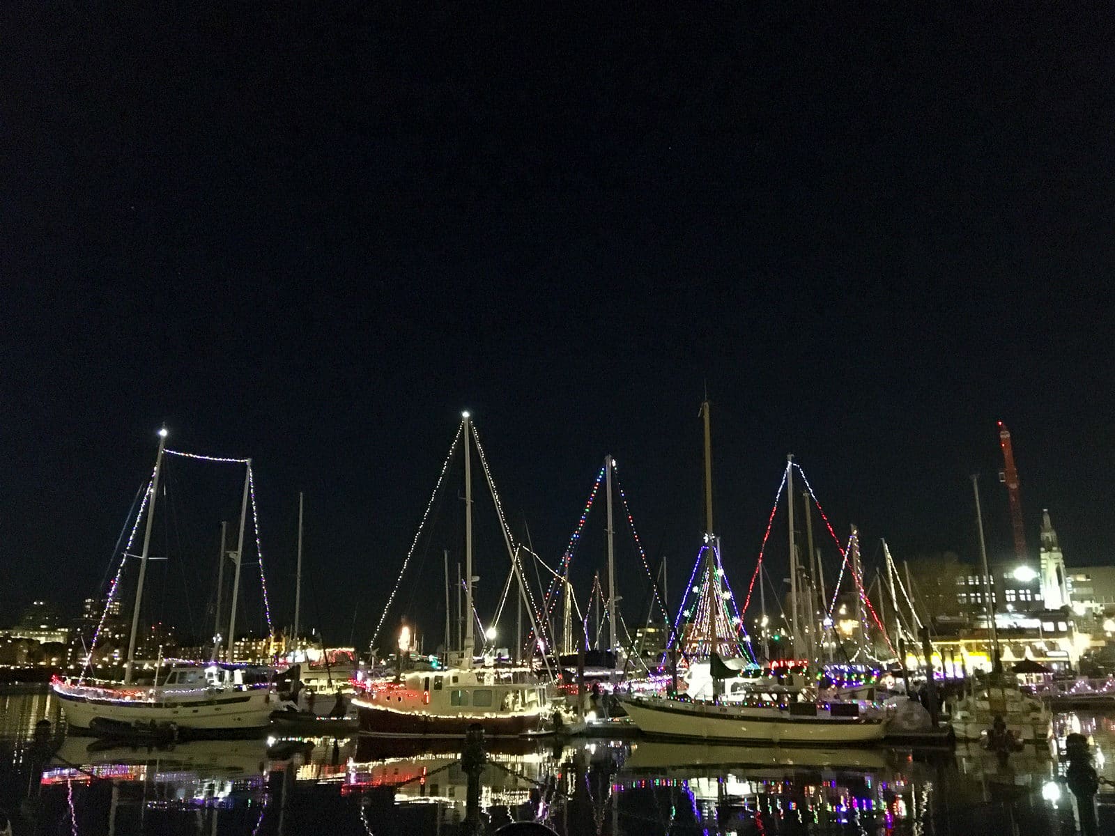 Christmas lights on the boats in the Inner Harbour