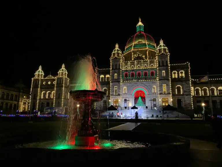 Christmas lights on the Parliament Building in Victoria, BC