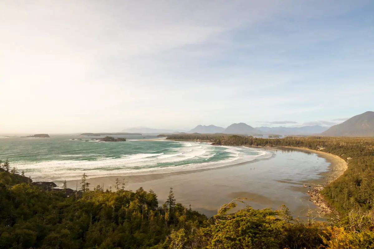 The incredible panorama view from the top of the Cox Bay lookout trail in Tofino
