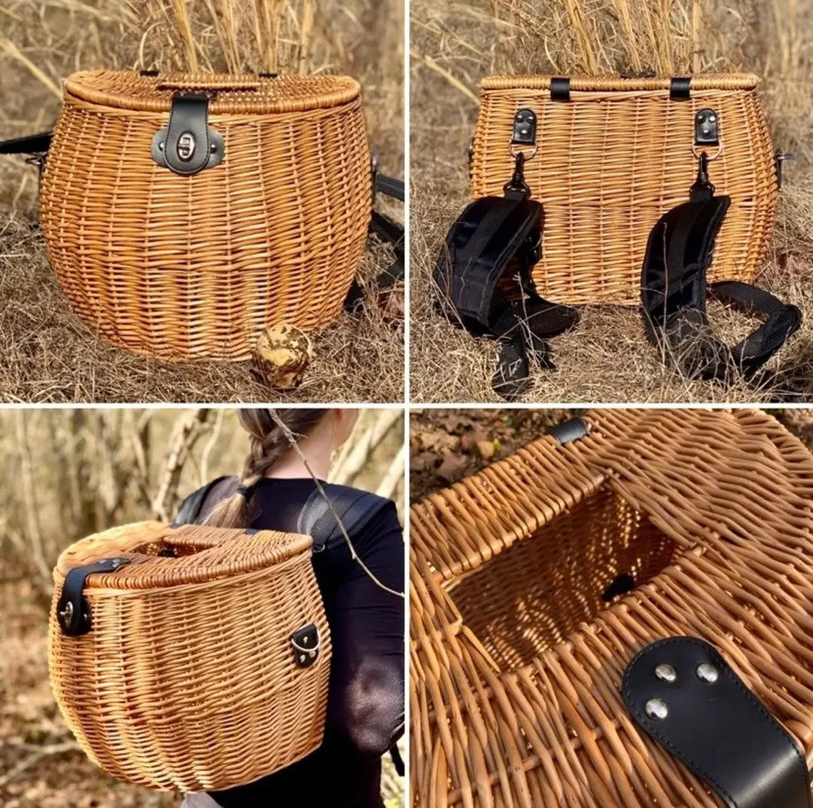 A large foraging wicker basket backpack that's the perfect gift for foragers