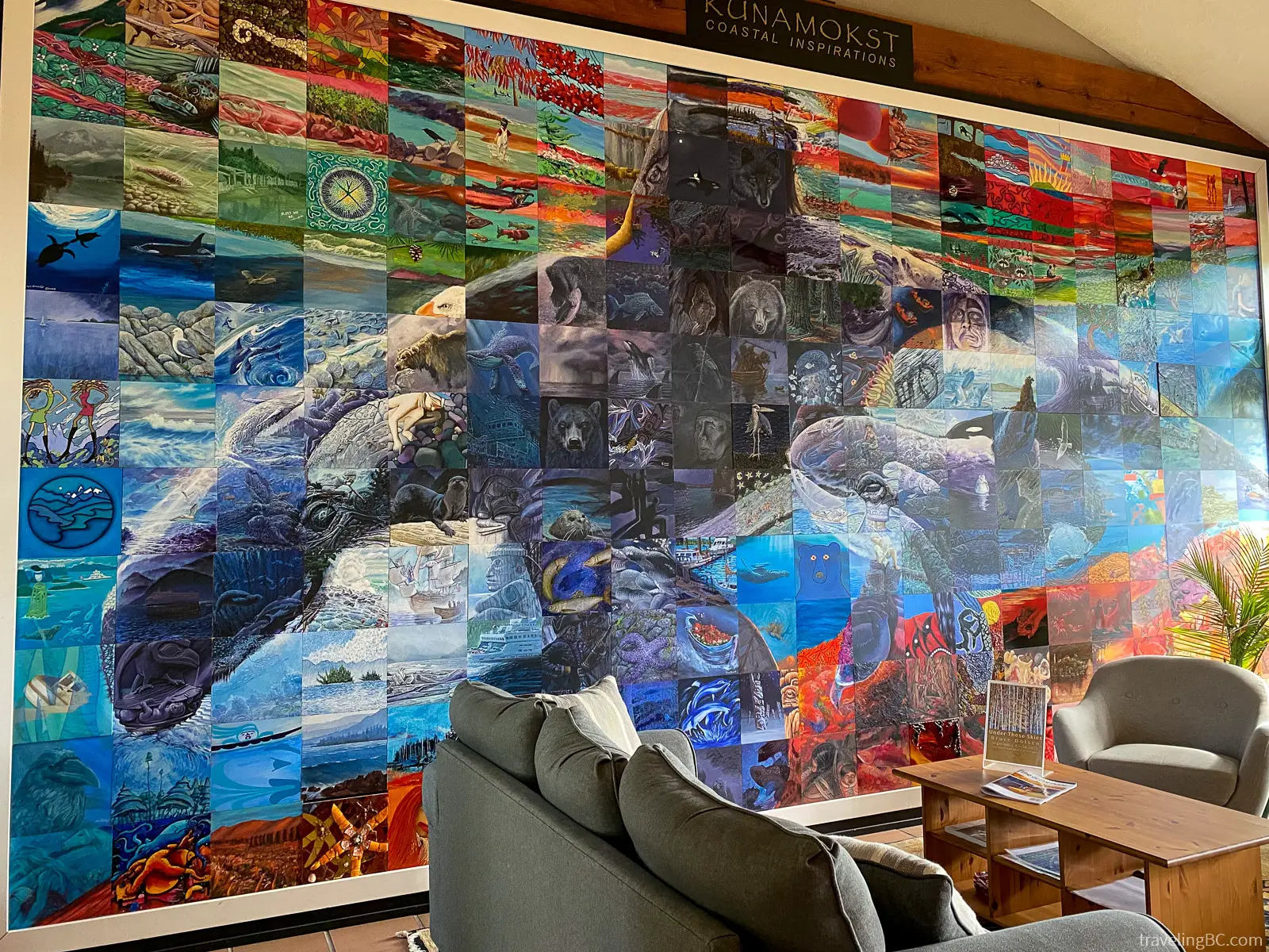Choosing where to stay on Galiano Island? The Galiano Ocean Inn is one of the best accommodations on Galiano Island. The Kunamokst Mural greets you at the entrance to their spa.