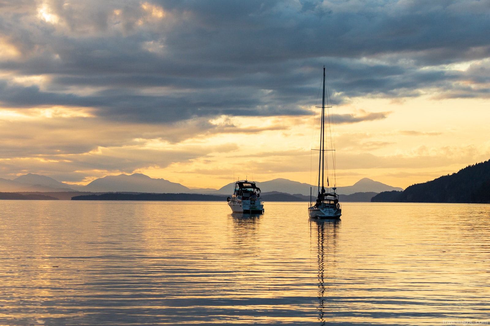 Watching the sunset from a boat on Galiano Island