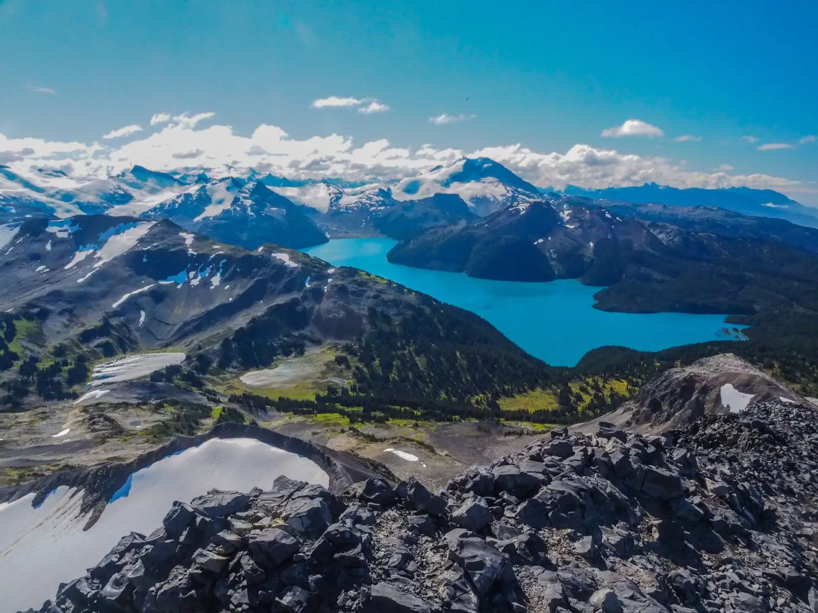 A view of Garibaldi Lake from the mountains