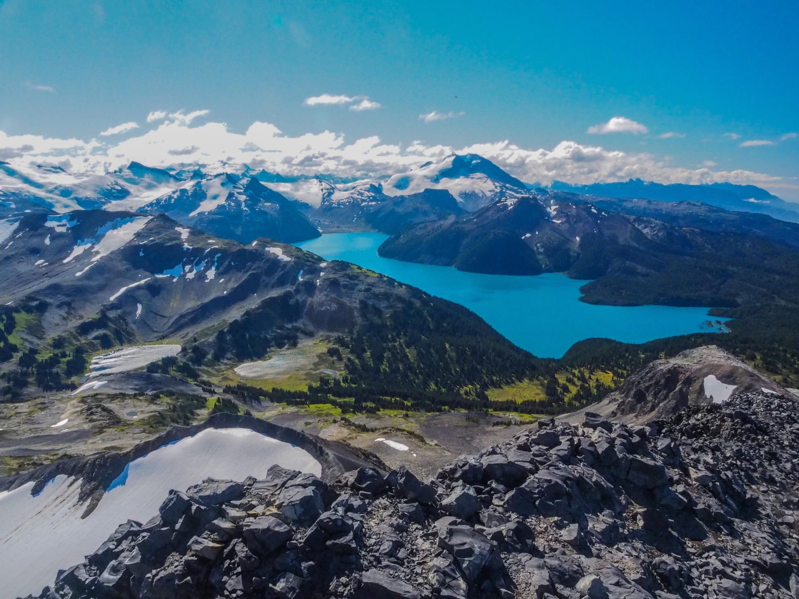 A view of Garibaldi Lake from the mountains