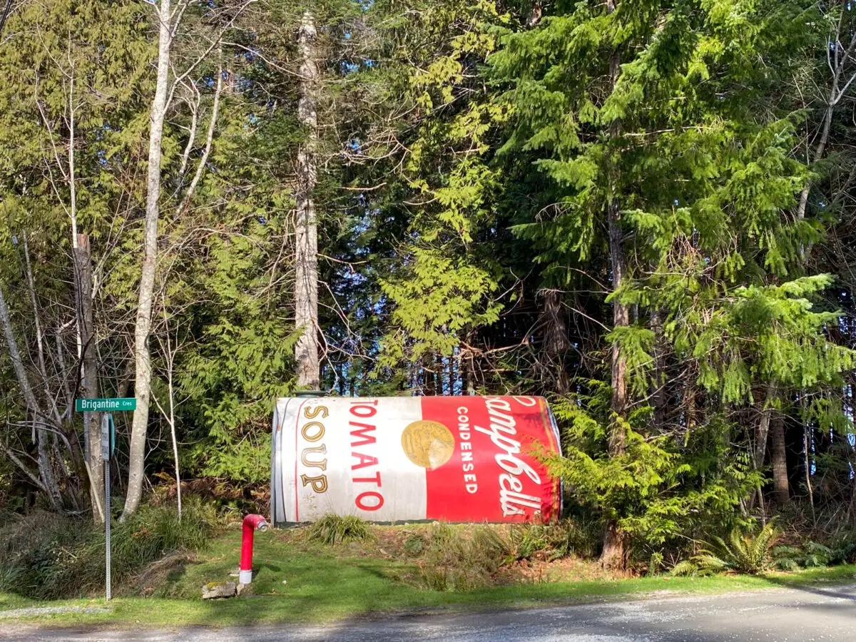 The Giant Can of Tomato Soup artwork on Hornby Island