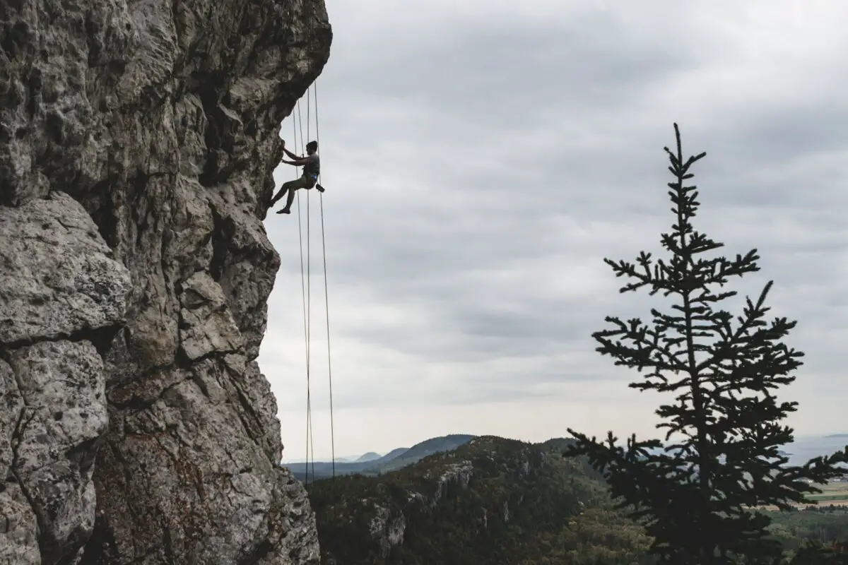 A rock climber in Kamouraska, Canada