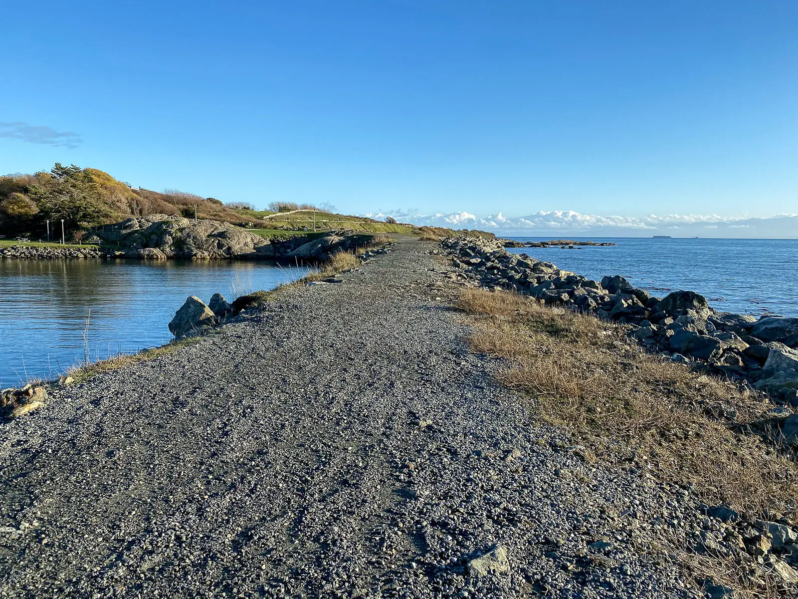 The path along the breakwater at Macaulay Point Park