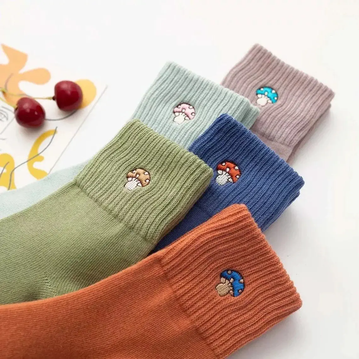 Mushroom Embroidered Socks