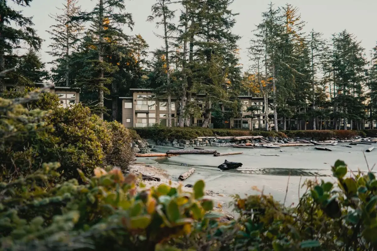 View from the beach of Pacific Sands Beach Resort in Tofino