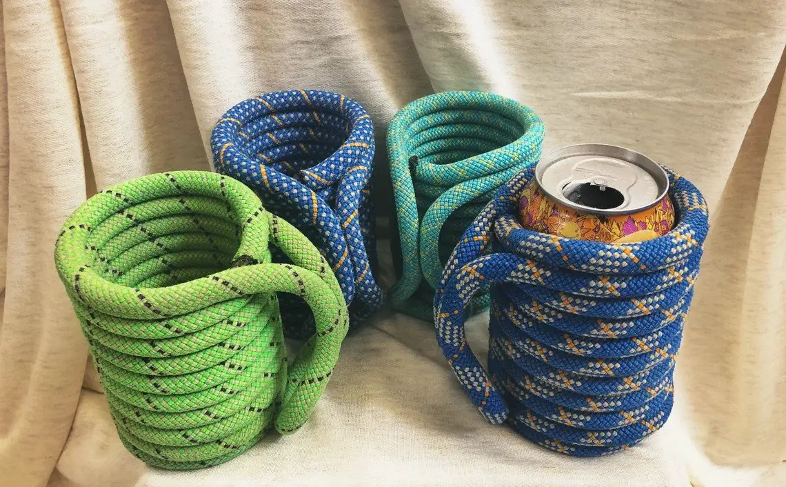 Recycled climbing rope can cozies by AlwaysTheAdventure
