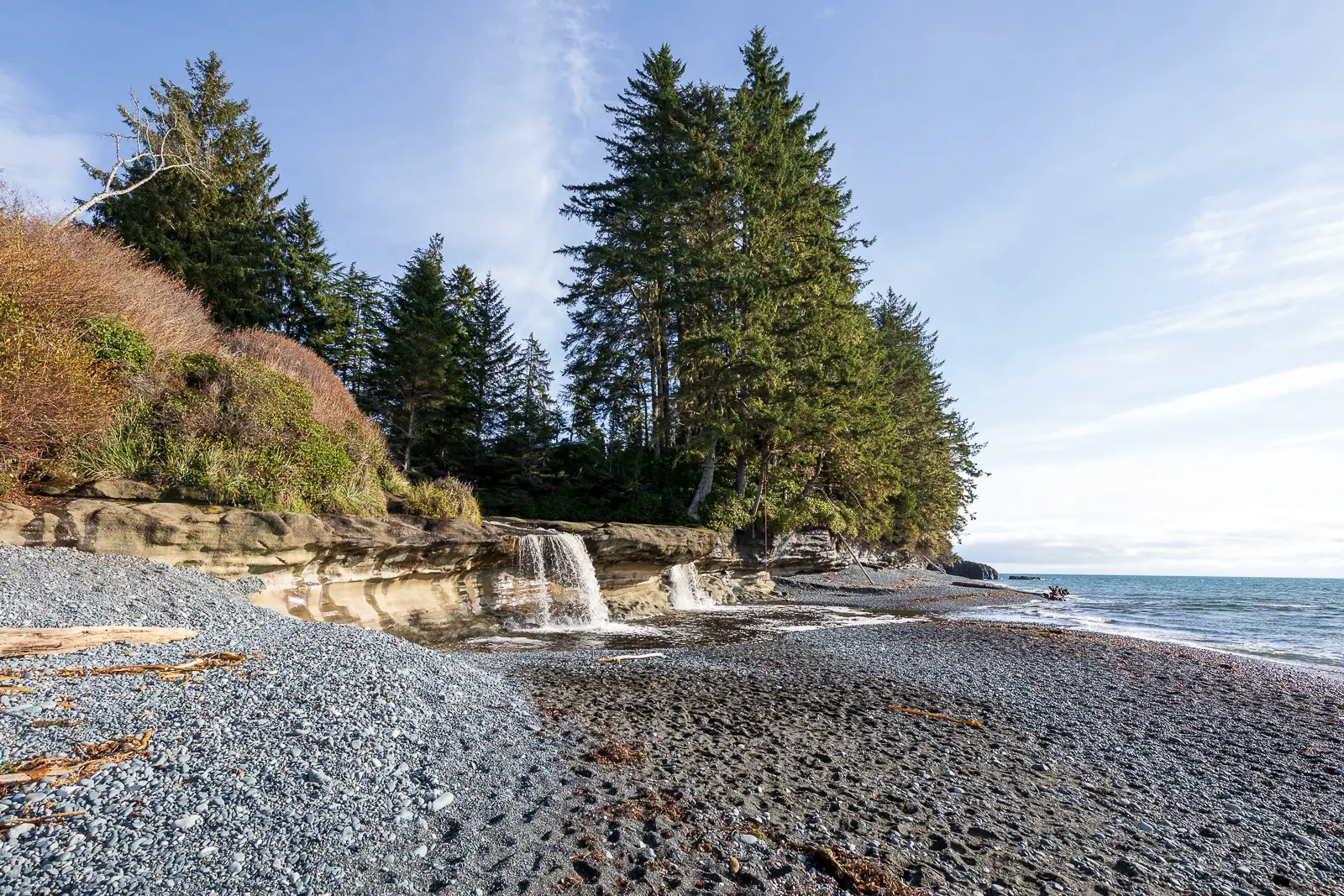 The two waterfalls on Sandcut Beach, Vancouver Island