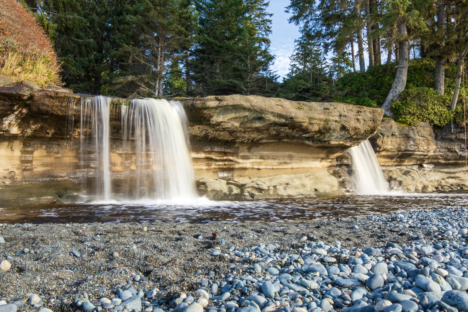 The waterfalls at Sandcut Beach on Vancouver Island during winter