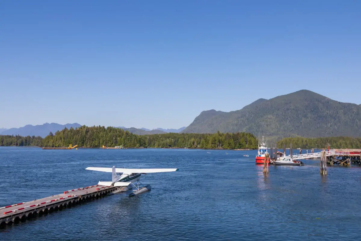 A floatplane at a dock in Tofino