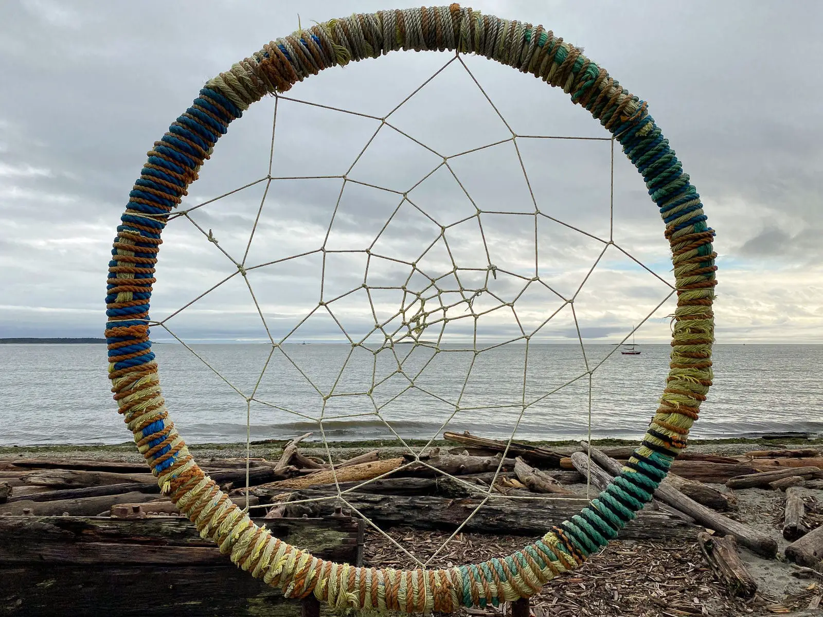A dreamcatcher display at Willows Beach in Victoria