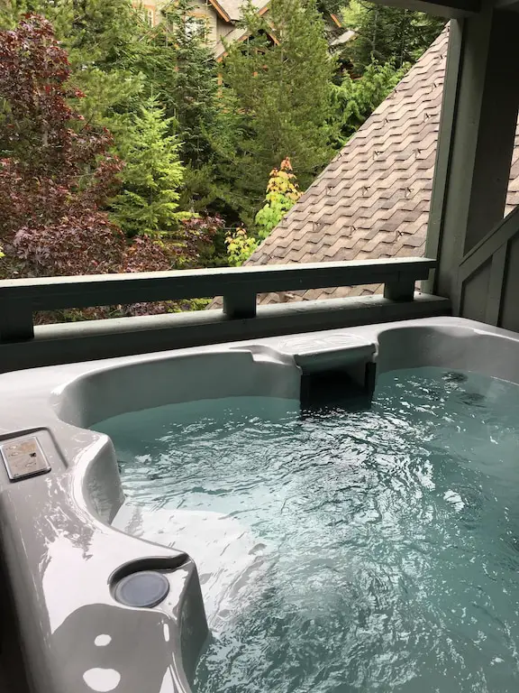 The Arrowhead Point Townhouse's private hot tub on the balcony
