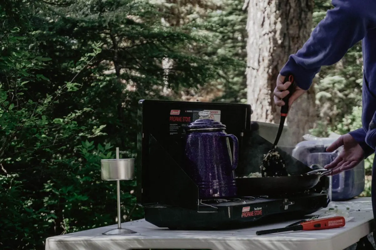 Cooking over a portable Coleman propane stove