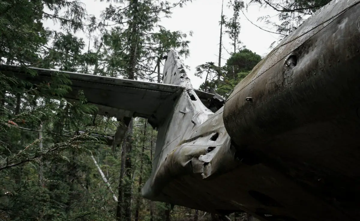 The tail of the Canso Bomber Crash Site near Tofino, BC