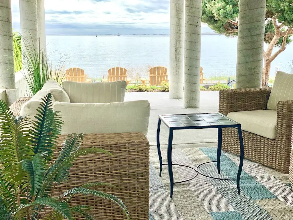 The sheltered patio of the Esplanade Beach Suite overlooking Willows Beach