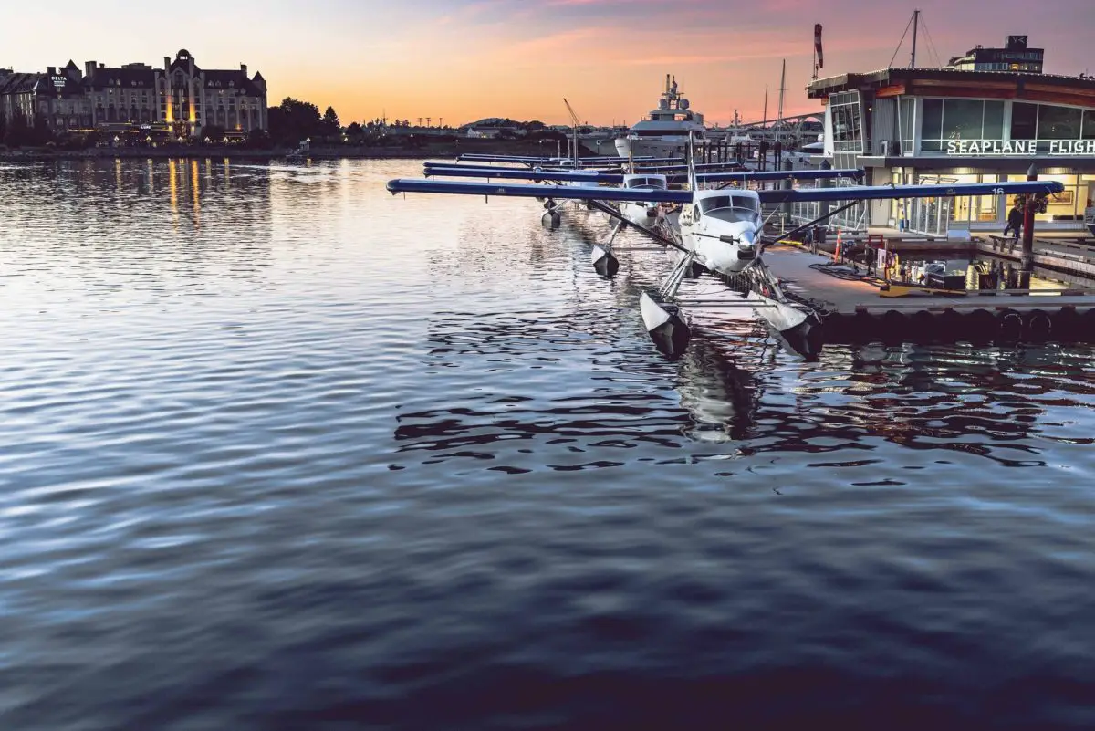 Harbour Air seaplane docked in Victoria's Inner harbour