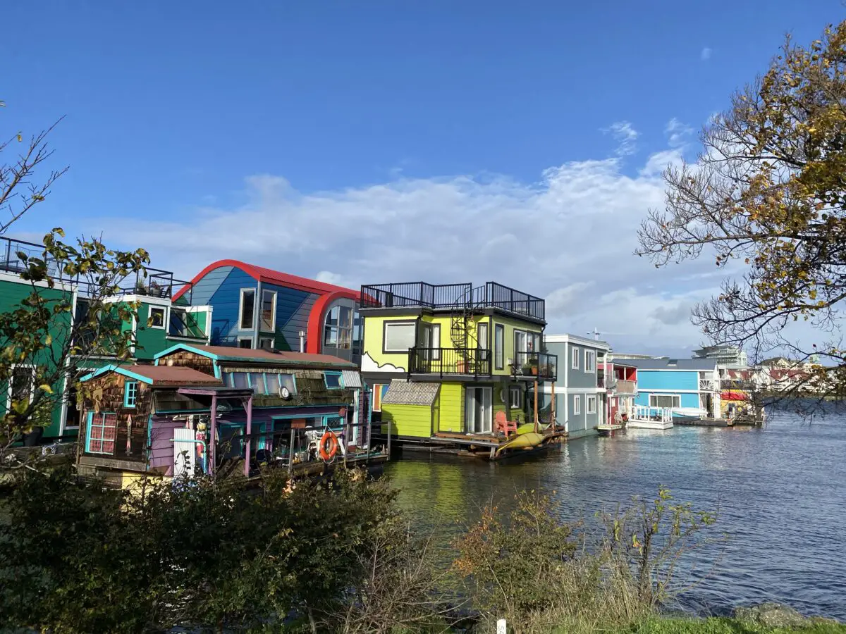 The colorful houseboats at Fisherman's Wharf in Victoria, BC