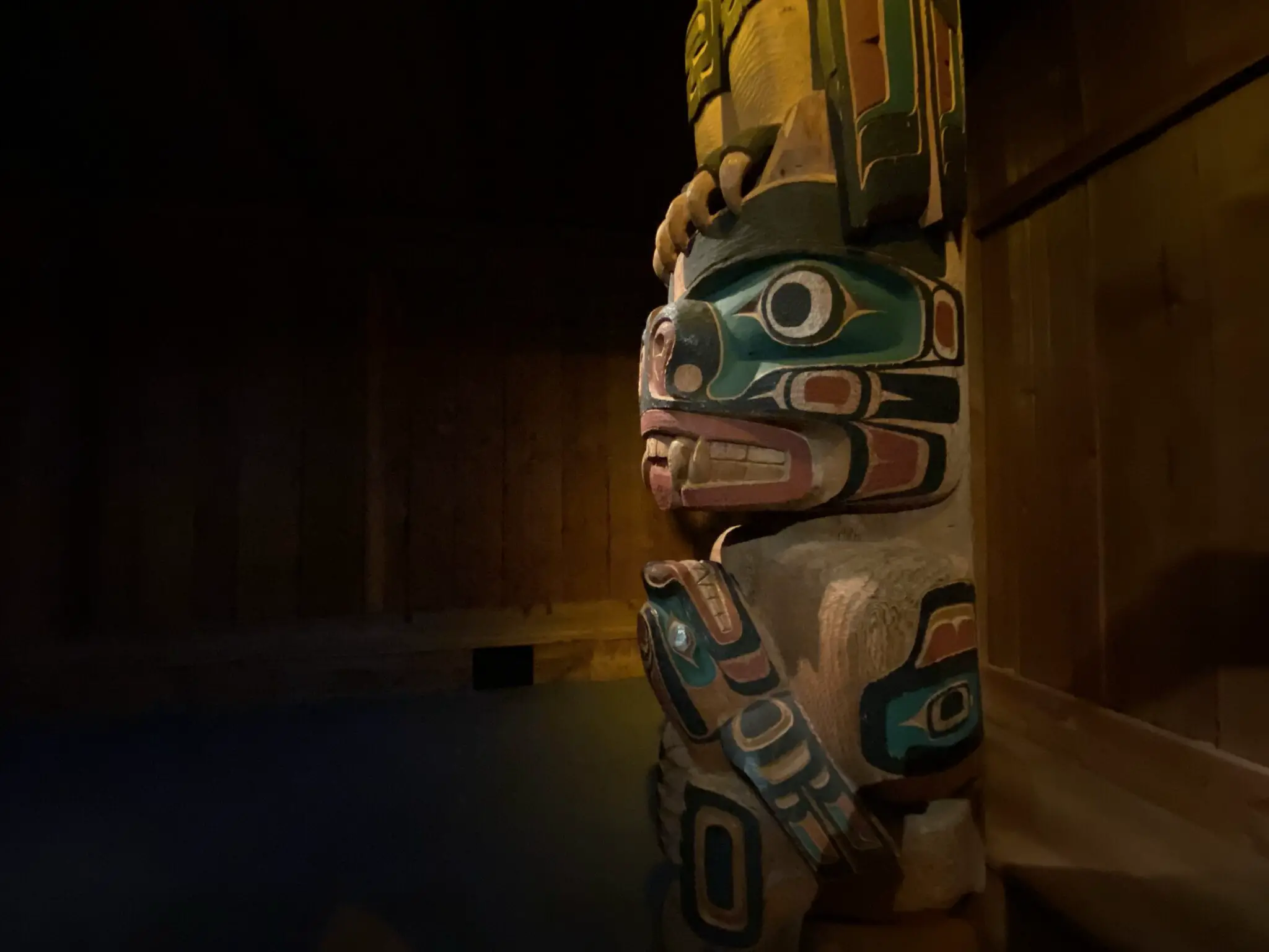 A totem pole in the Royal BC Museum