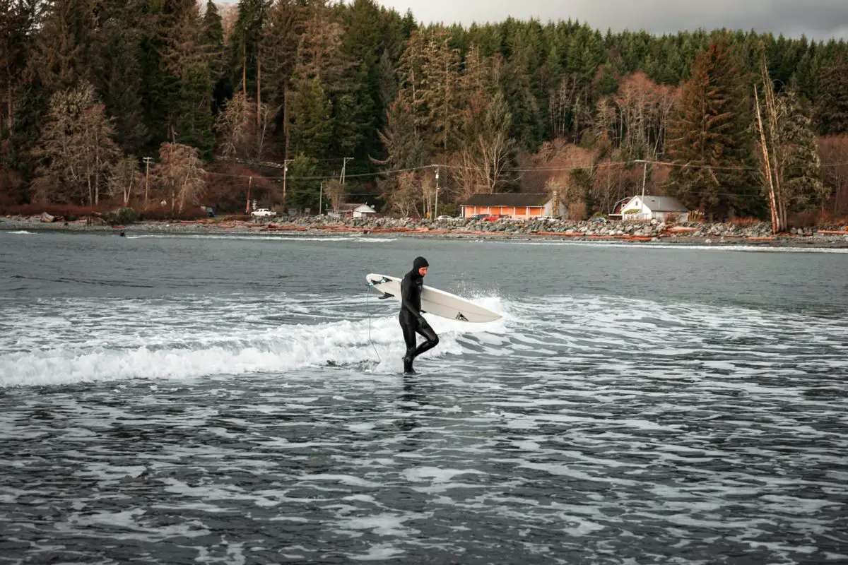 Surfer in a wetsuit at Jordan River Regional Park