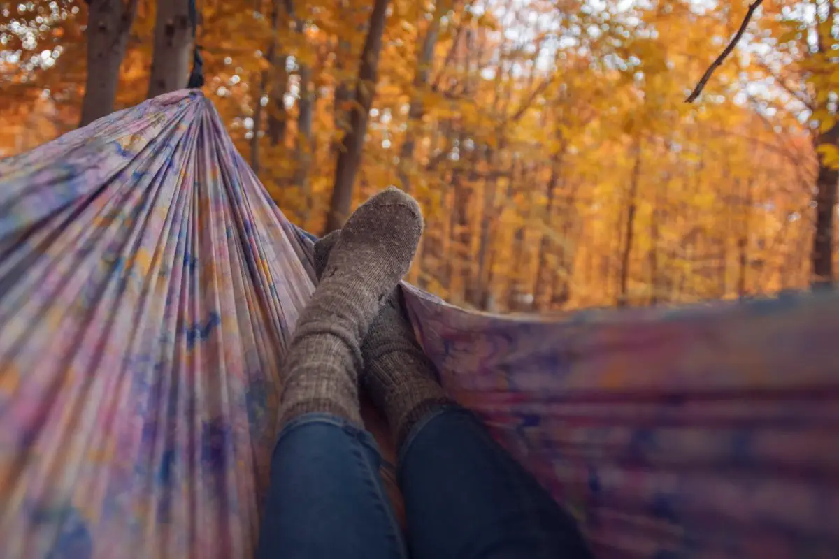 Laying in a hammock with wool socks