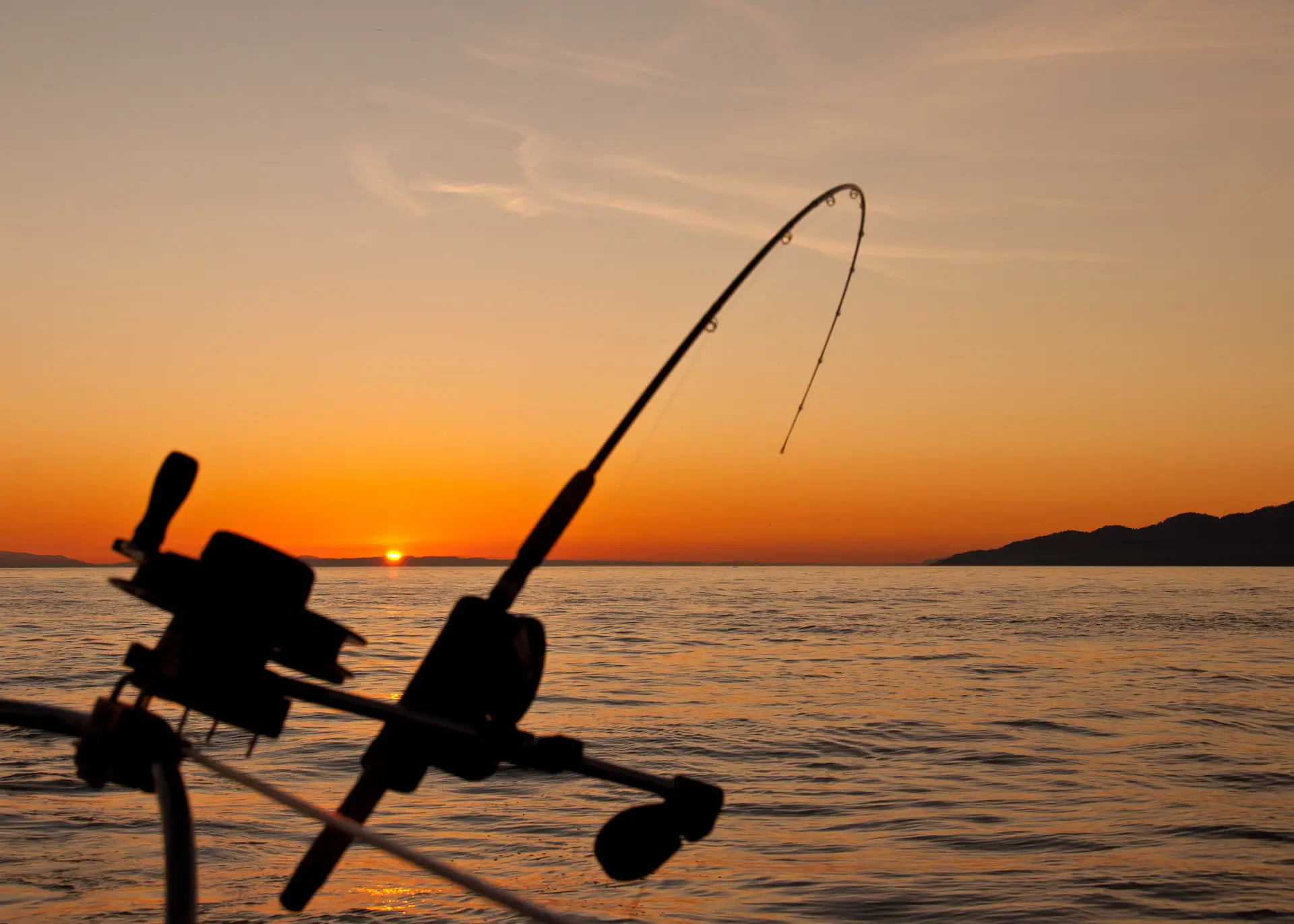 Saltwater sport fishing at sunset in Vancouver