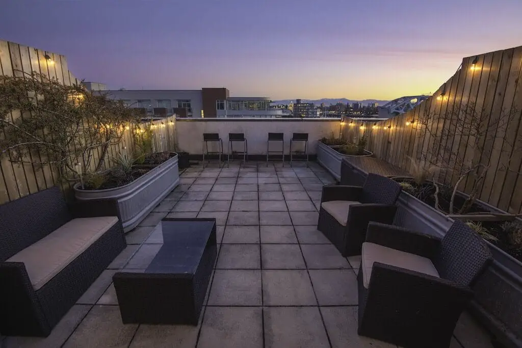 The rooftop patio of the Oceanfront Penthouse with Private Rooftop Patio in Victoria, BC