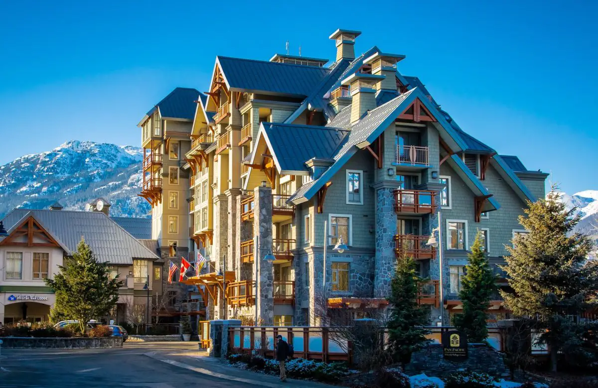 The exterior of the Pan Pacific Whistler Village Centre Hotels, one of the best family-friendly places to stay in Whistler