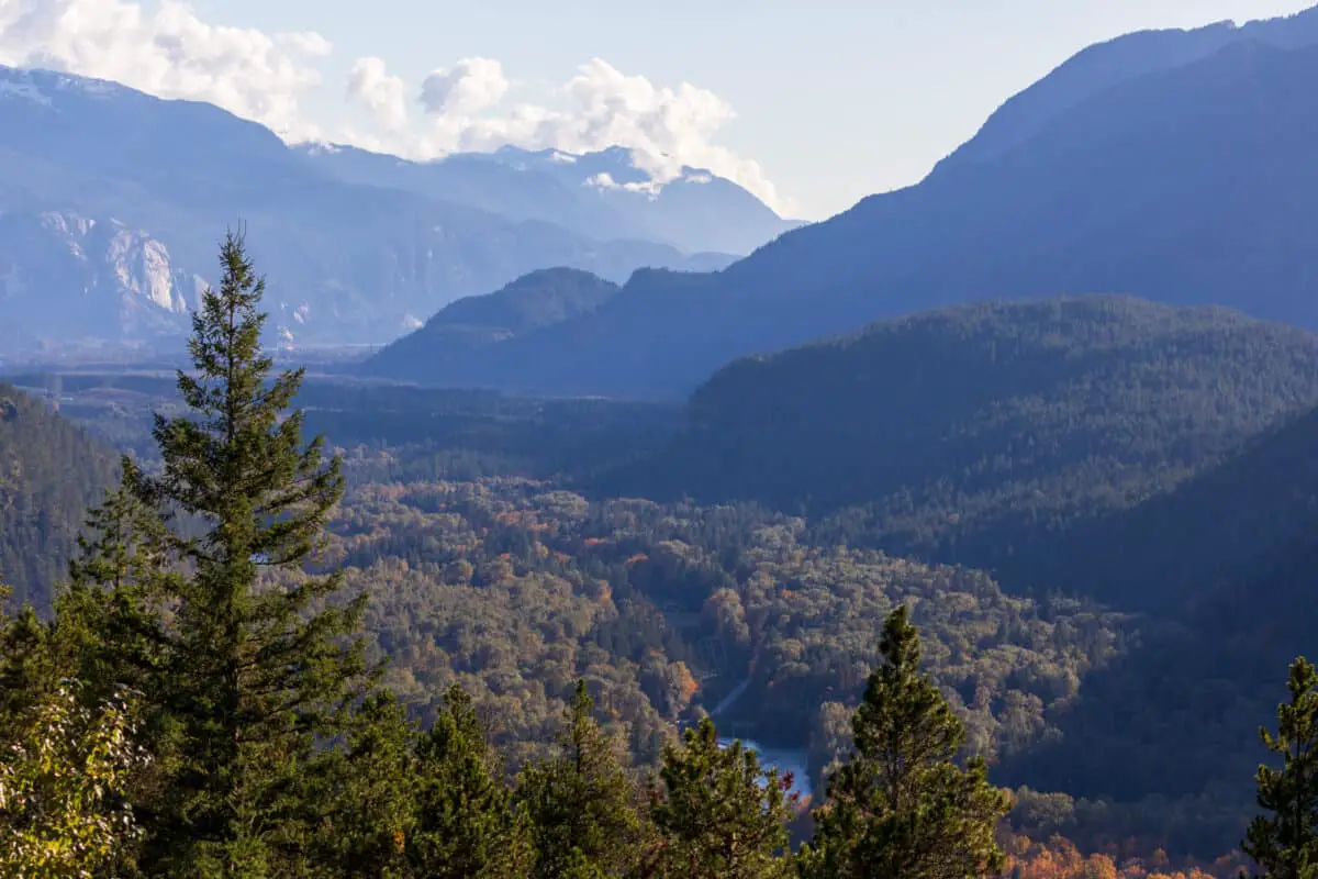 The beautiful Squamish Valley from the Sea to Sky Highway in BC