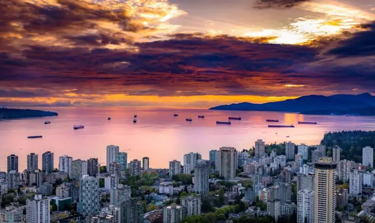 The sunrise over English Bay in Vancouver, BC