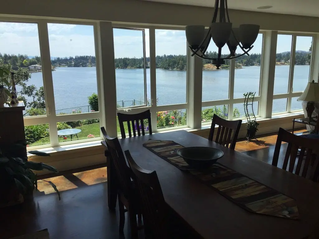 The dining room area in the Waterfront Eco Home in Victoria